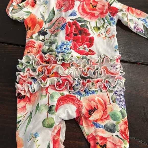 Double the Sprinkles Newborn Floral Ruffle Zipper Pajamas - Picture 5 of 5